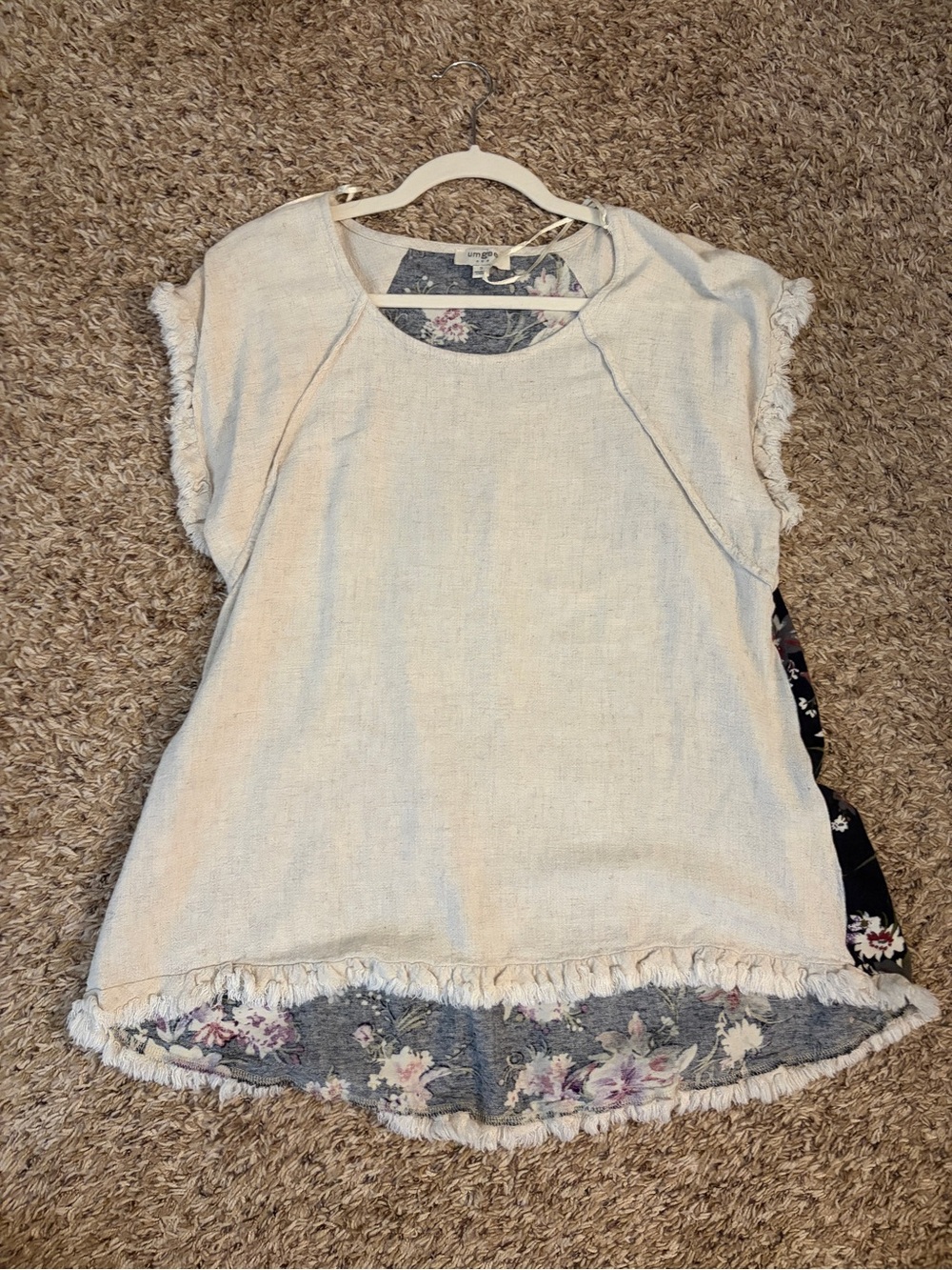 Umgee Ivory Fringe Tunic with Floral Back Panel